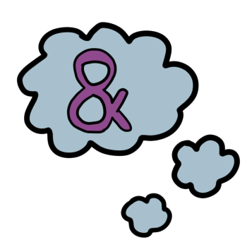 A thought bubble with a purple ampersand inside