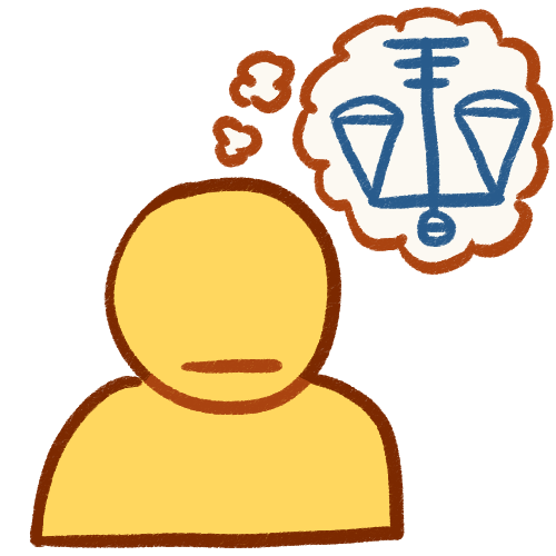 A drawing of a person looking bored and thinking a thought bubble with the inverted scales symbol for ASPD inside of it. 