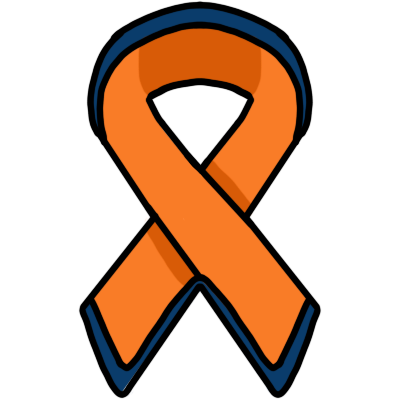 an orange awareness ribbon with dark blue trim.