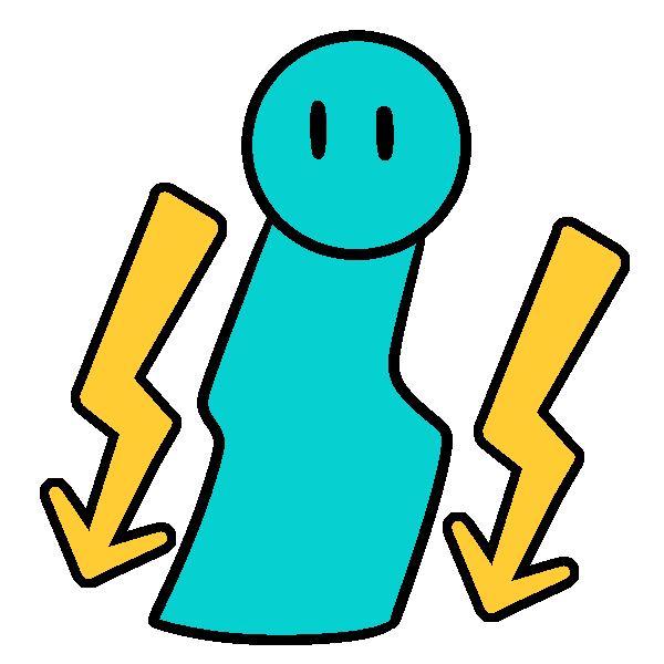 A minimalist teal person with two zig zag yellow arrows on either side of them, pointing downwards. The person's body matches the zig zags.