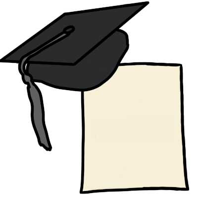 A blank piece of paper. above it is a mortarboard with a dark grey tassel.