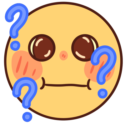 an emoji yellow face with three blue question marks around their face.