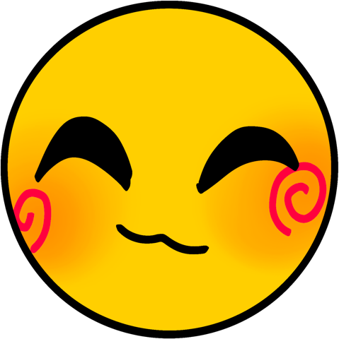 A happy face with pink blush and closed eyes