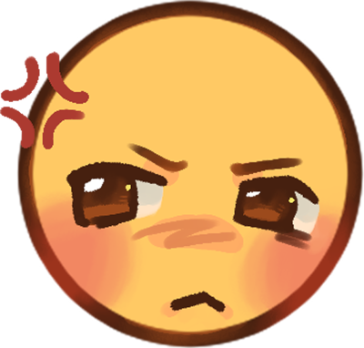an emoji yellow face frowning, with a red 'anger' anime symbol on one side of their forehead.