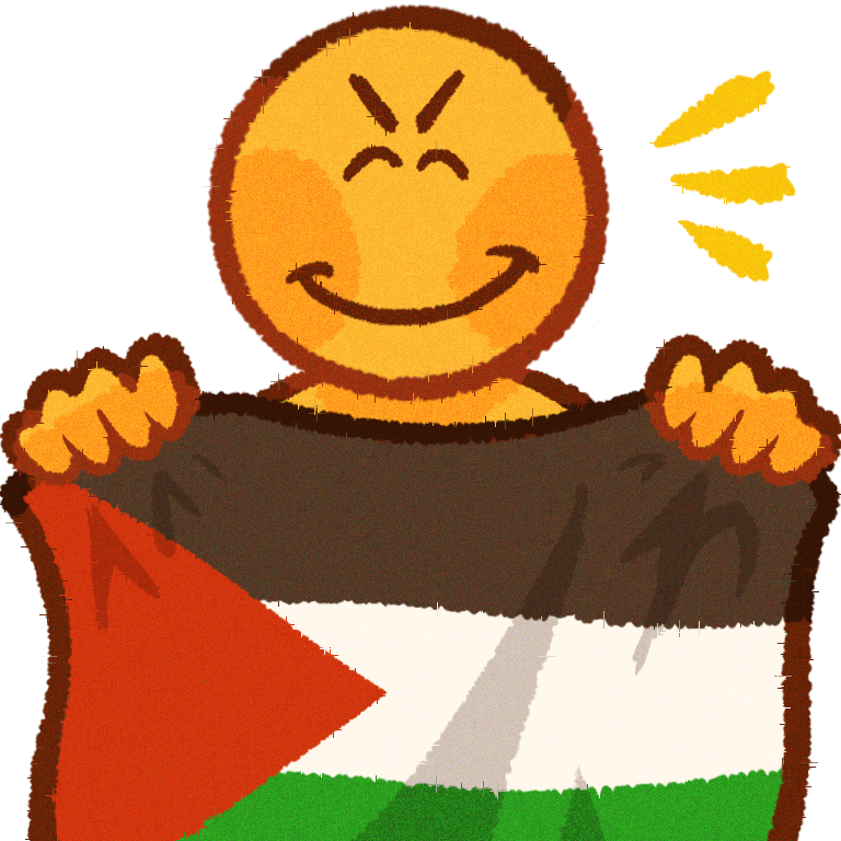  A person holding a big Palestinian flag in front of them. their face has a smile