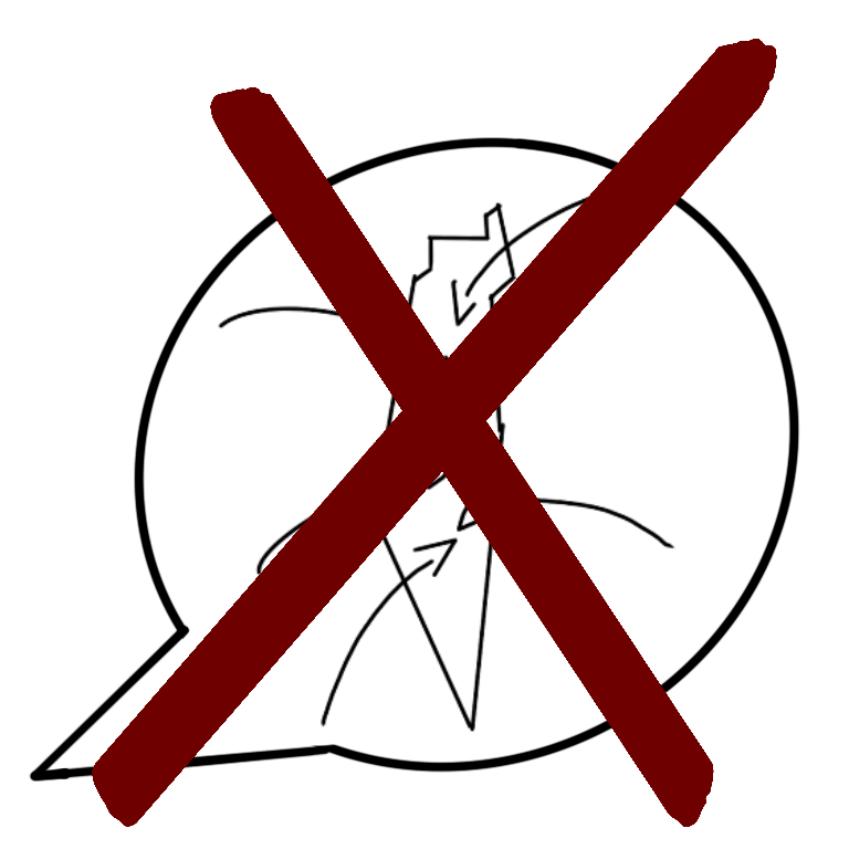 A drawing of a speech bubble inside of the speech bubble is a rough outline of Israel with arrows pointing inside of it. There is a large red X over the speech bubble