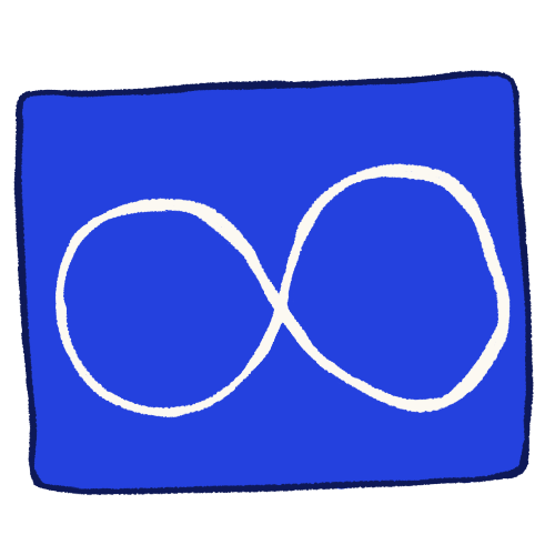 the Métis flag, a blue flag with a white infinity symbol on it.