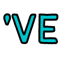 ''ve' in the color blue with a black outline