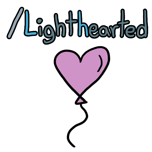 a pink heart-shaped balloon with the text '/lighthearted'. the letters 'l'  and 'h' are in a lighter blue than the others.