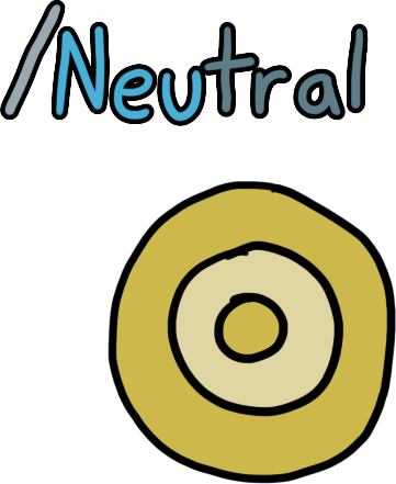 a yellow circle with a dot in it, with the text '/neutral'. the letters 'neu' are in a lighter blue than the others.