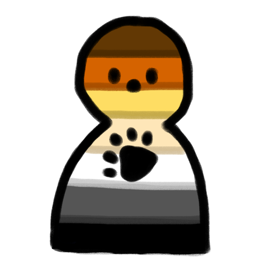 a person with the colors of the bear flag for their skin and the bear paw on their tummy