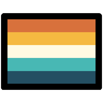  a rectangular flag with a large black border. the colors from top to bottom are: orange, yellow, off white, blue, dark blue.