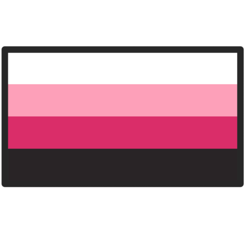 a rectangular flag with four horizontal stripes, in order it goes: white, light pink, hot pink, black. The flag is surrounded by a black outline.