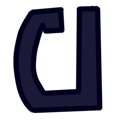 The aurebesh letter 'peth' in very dark blue.