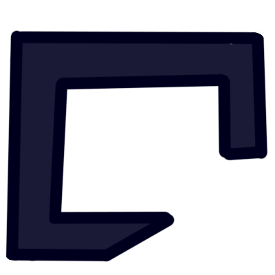 The aurebesh letter 'qek' in very dark blue.