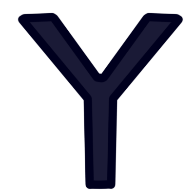 The aurebesh letter 'vev' in very dark blue.