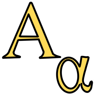 The ancient Greek letter 'alpha' in both upper and lower case, coloured yellow.