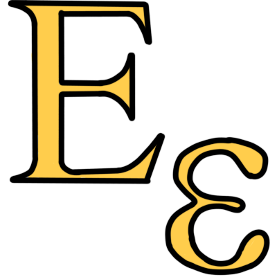 The ancient Greek letter 'epsilon' in both upper and lower case, coloured yellow.