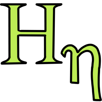 The ancient Greek letter 'eta' in both upper and lower case, coloured lime green.