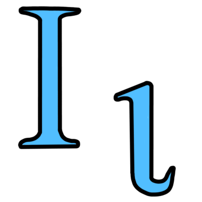 The ancient Greek letter 'iota' in both upper and lower case, coloured blue.