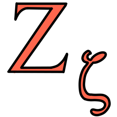 The ancient Greek letter 'zeta' in both upper and lower case, coloured orange.