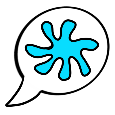 A speech bubble with a blue 'splat' symbol in it.
