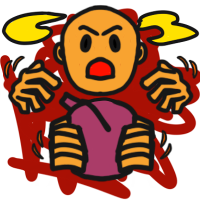 an emoji yellow face with an open mouth and upset expression. there is a shaking pair of hands and a pair of hands squeezing an anatomical heart. there are two bright yellow clouds near their head representing the nuclear origins of the term. there is a big red scribble in the background