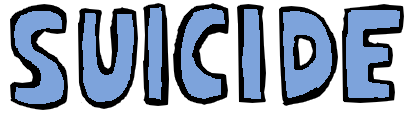 The text 'suicide' in bold capital letters with black outlines. the word 'suicide' is blue.