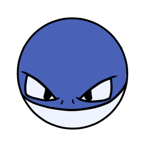 A drawing of the Pokémon Voltorb but it’s blue instead of red.
