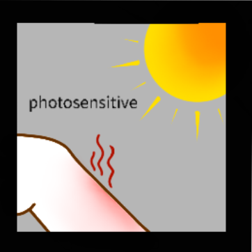 a sun in the right upper corner, with an arm (shown as white) displaying irritation and itchiness.