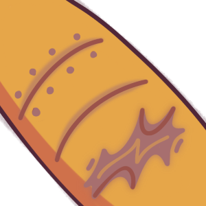 a nondescript limb with three different scars on it: a scar with stitch scar dots, a plain line scar, and a burn scar. All go across the limb in the same direction, just to show different types of scars