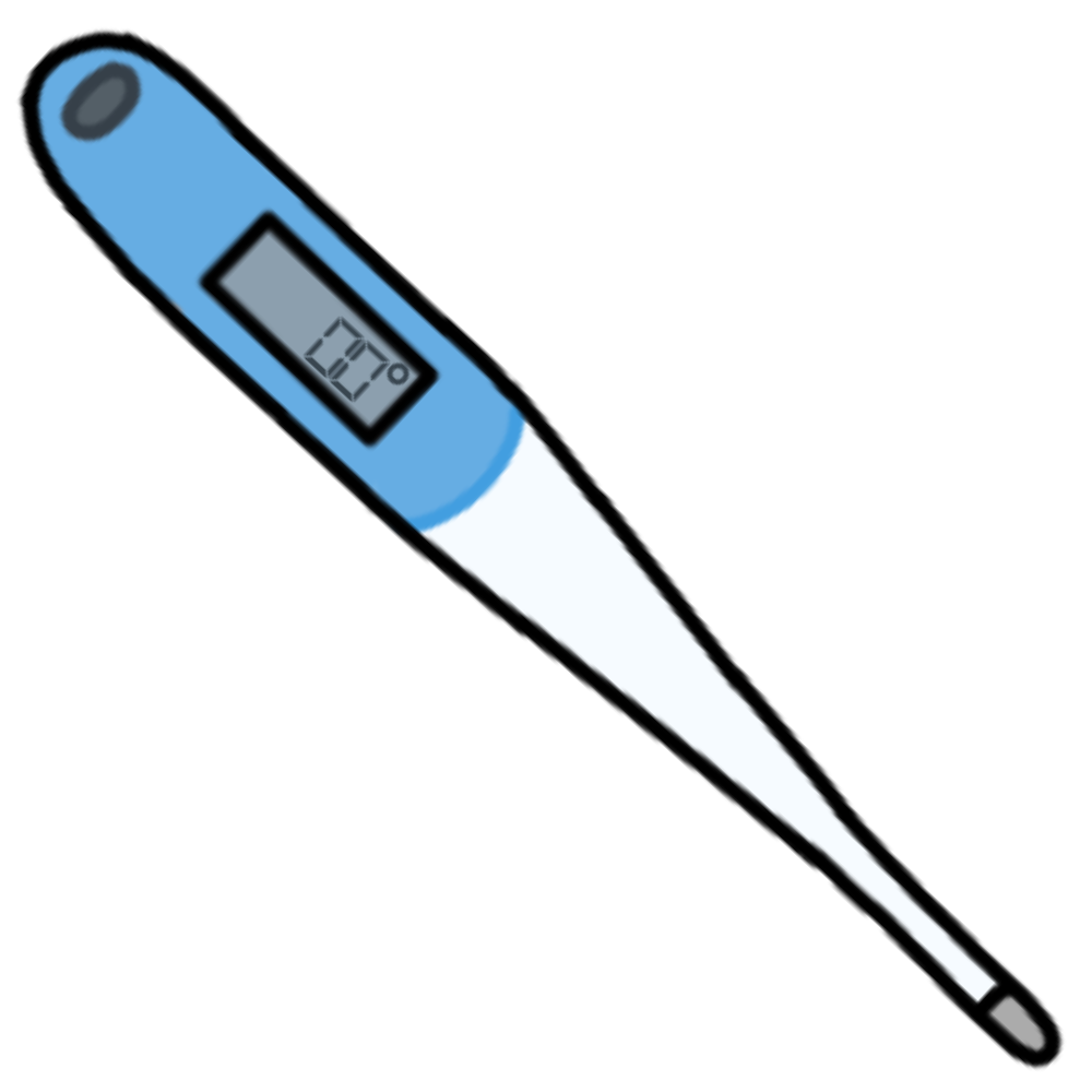 a white and blue oral thermometer reading the temperature 00 degrees.