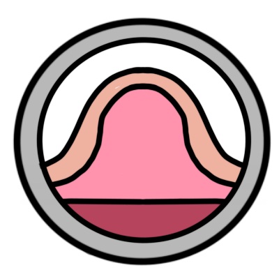 A green circle with another circle inside it. in this circle is a simplified cross-section of a bulging pink tumor below beige skin