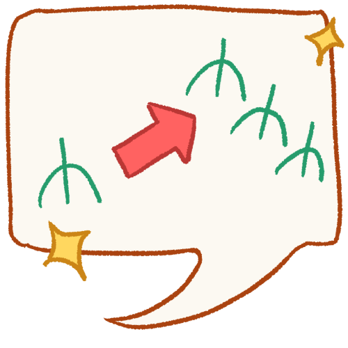  a drawing of a speech bubble with sparkles on it. there is a manat symbol on the left next to a pink arrow pointing right to a group of manat symbols