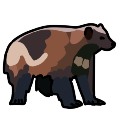 a drawing of a wolverine, standing and facing the right. the drawing has a thick black outline.