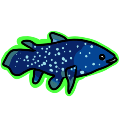 A coelacanth, facing to the right, with a bright green outline around it