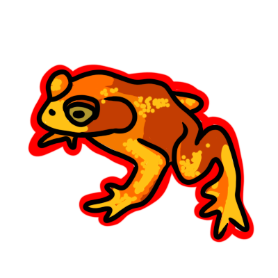 a golden toad, an extinct animal that's a symbol for conservation , with a red outline around it.
