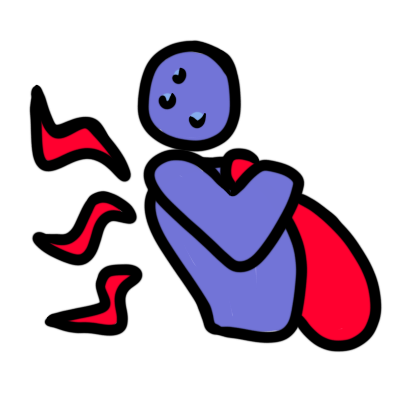 a purple figure struggling to carry a heavy red weight.