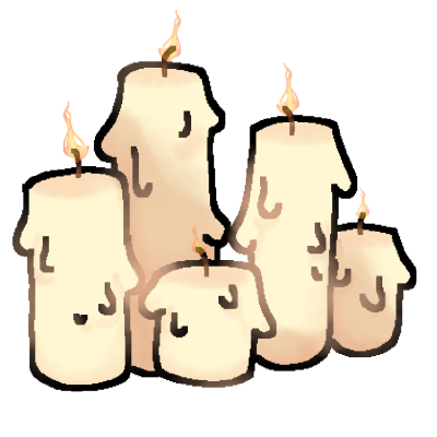 five lit white candles of different heights.