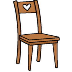 A wooden dining chair with a heart cutout in the back.