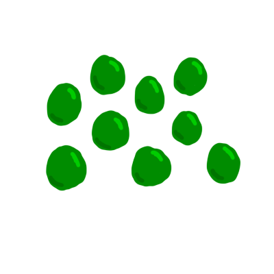 several green circles representing peas