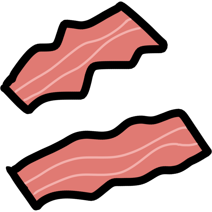 two wiggly, medium reddish pink strips of bacon