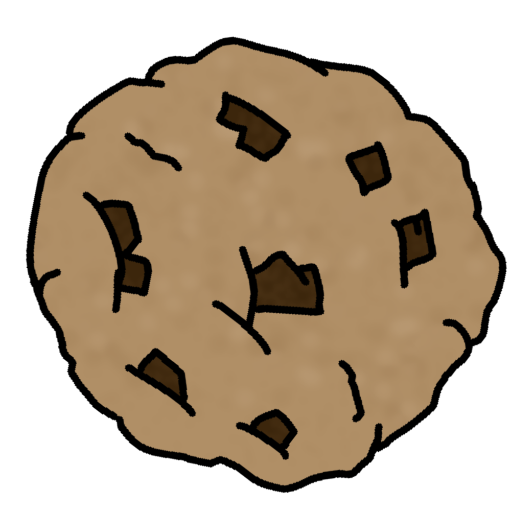  a plain chocolate chip cookie with seven visible pieces of chocolate.