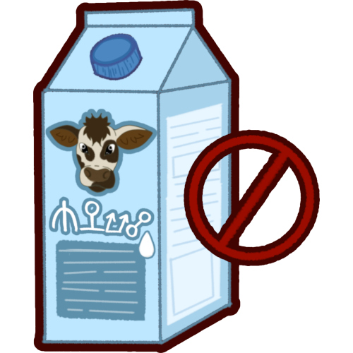  a light blue milk carton with a cow in the front. next to it is a red 'not' symbol. the image is outlined in red