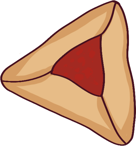 a piece of hamentashen with red jam.