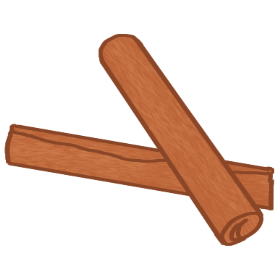 two cinnamon sticks stacked on one another with a white outline.