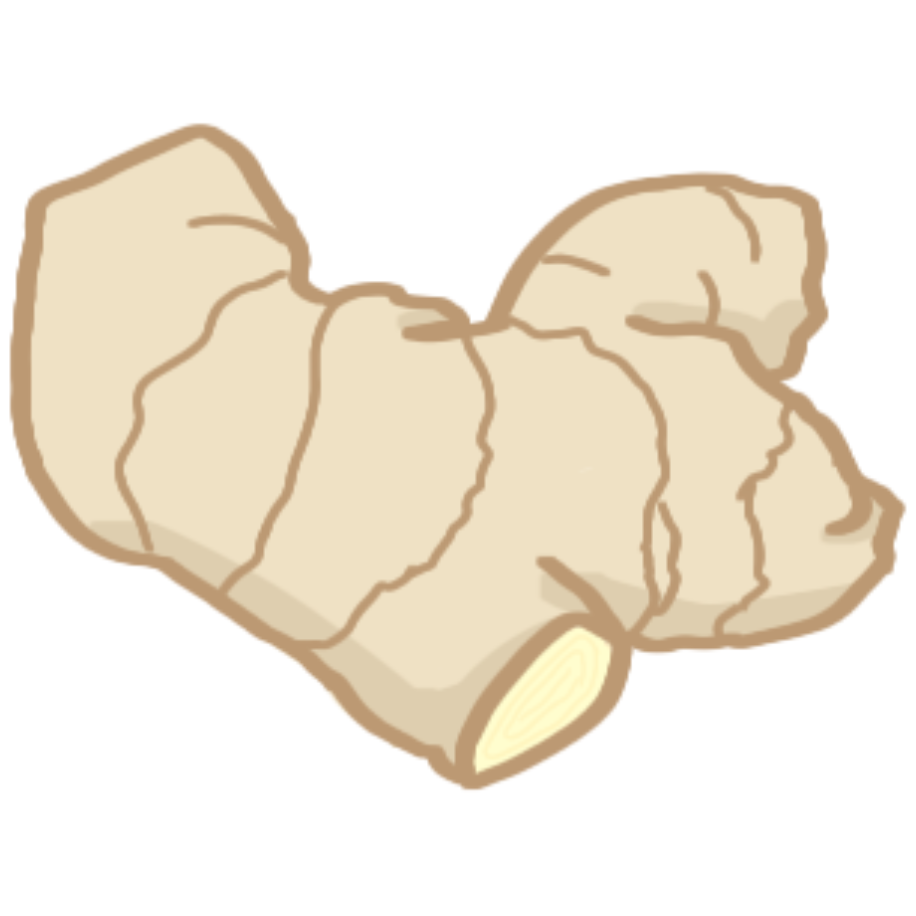 a piece of ginger root with a white outline.