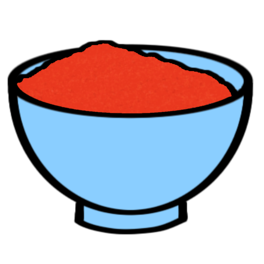 a small blue bowl of paprika with a white outline.