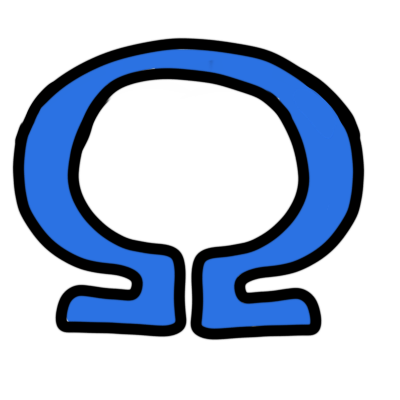 the Greek letter omega in blue with black outline.