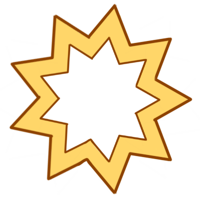 A yellow, hollow star with nine points.